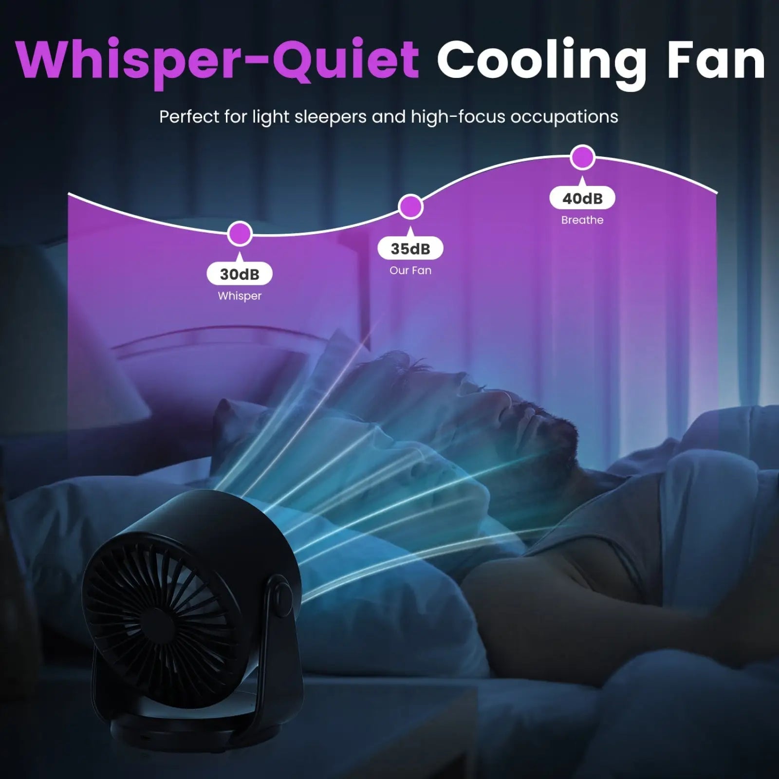 Black compact circular rechargeable desk fan with sleek design and adjustable stand featuring 120 degree tilt