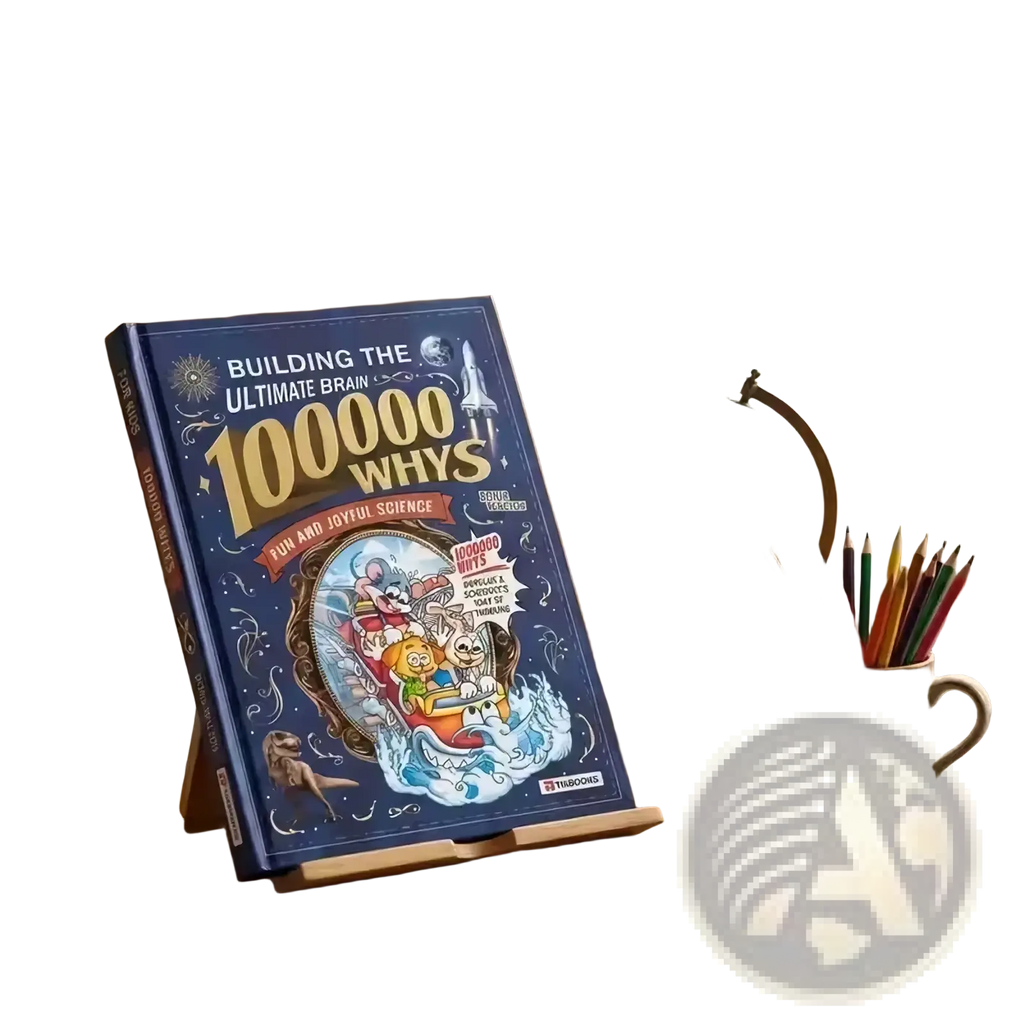Blue hardcover kids science encyclopedia book titled building the ultimate brain 10,000 whys by thibooks