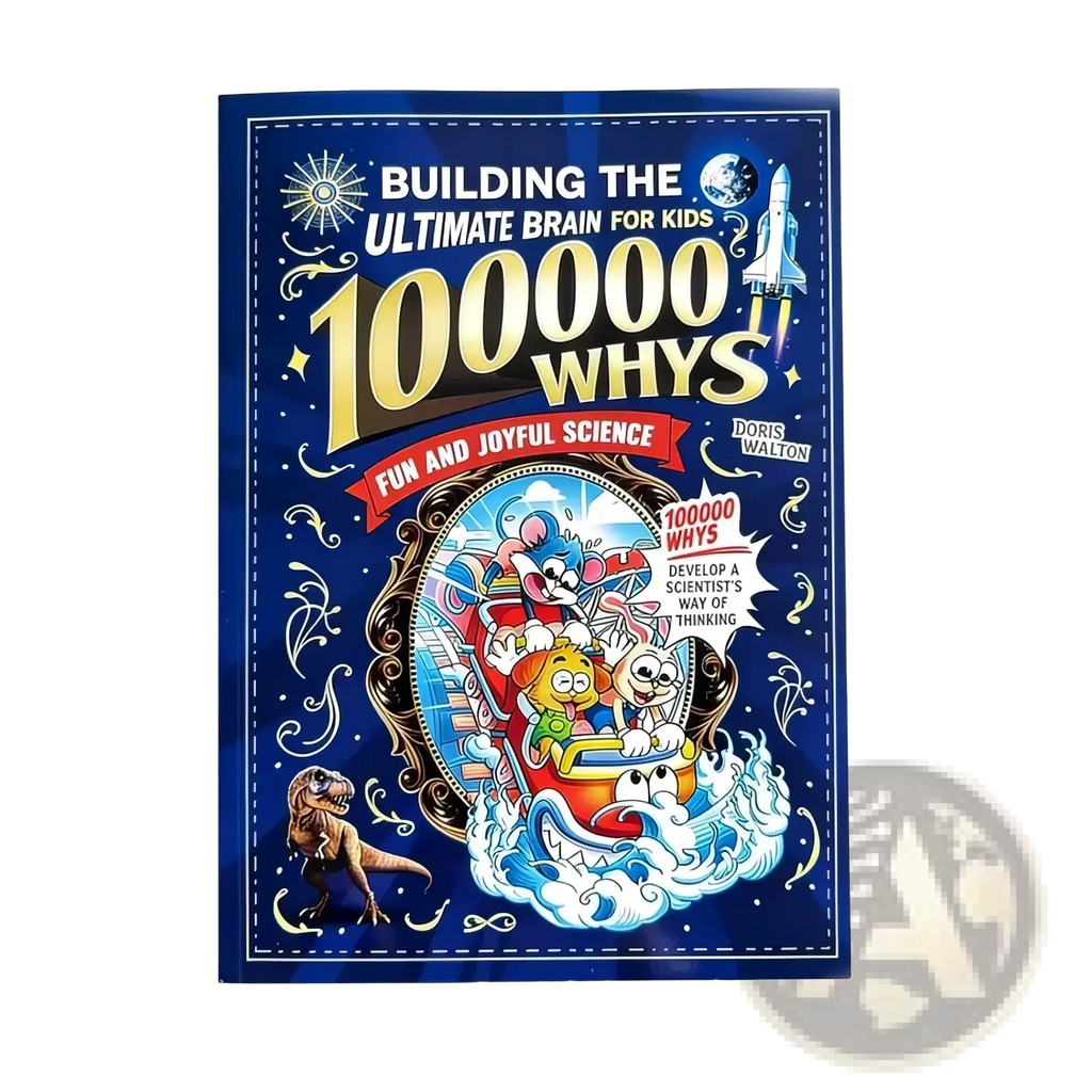 Blue hardcover kids science encyclopedia book titled building the ultimate brain for kids 100000 whys by doris walton