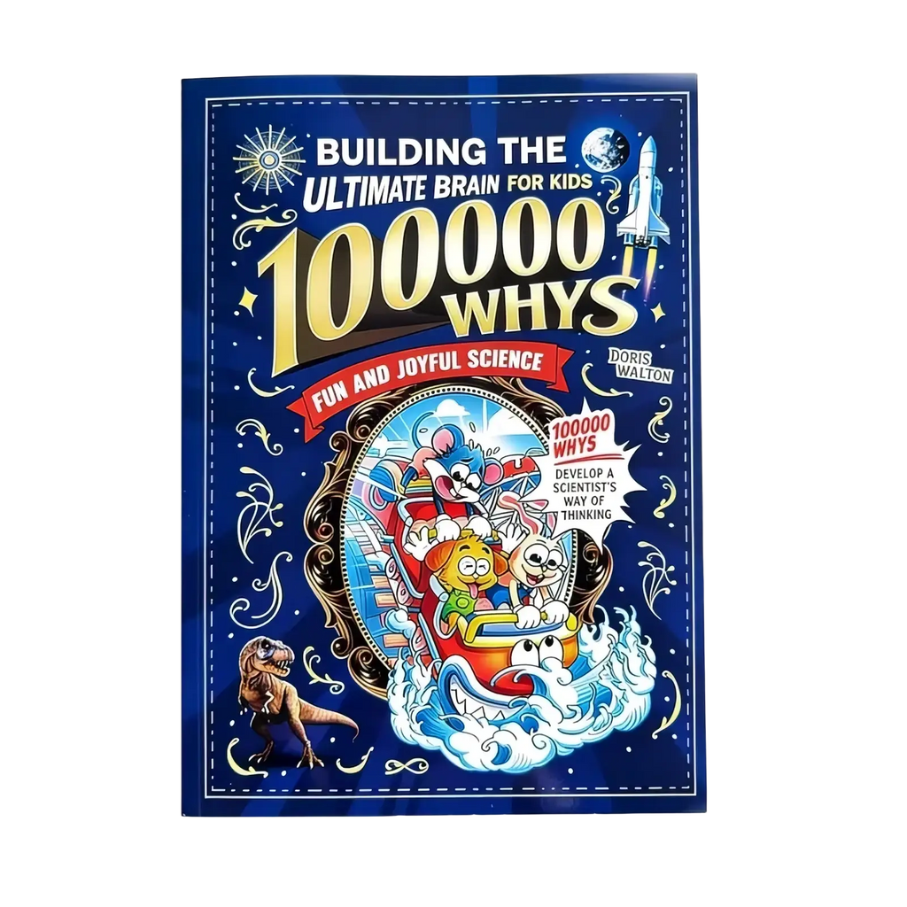 Blue hardcover kids science encyclopedia book titled building the ultimate brain for kids 100000 whys by doris walton