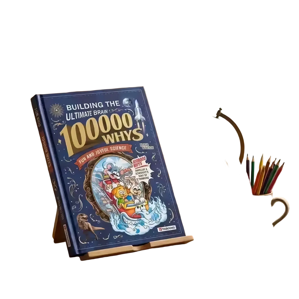 Blue hardcover kids science encyclopedia book titled building the ultimate brain 10,000 whys by thibooks