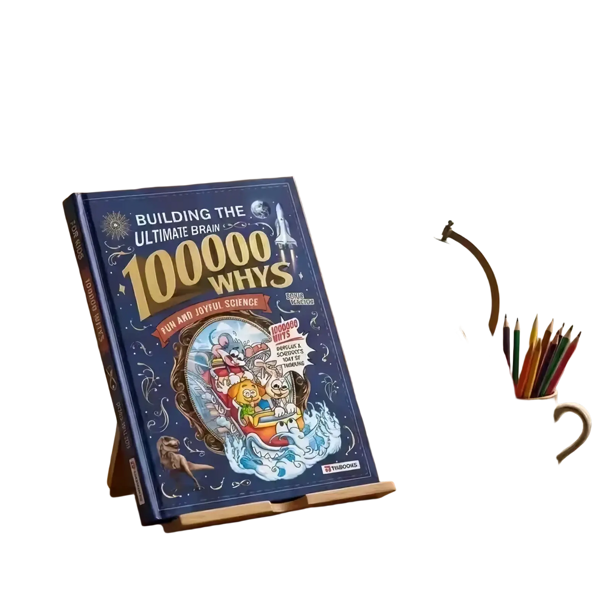Blue hardcover kids science encyclopedia book titled building the ultimate brain 10,000 whys by thibooks