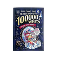 A navy blue hardcover kids science encyclopedia book titled 100000 Whys with colorful cartoon and space-themed cover