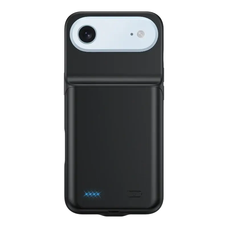 Black iphone 17air 17pro 17promax 10000mah battery case showing back with integrated battery pack and camera cutout