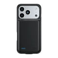Black 10000mah battery case for iphone 17air 17pro 17promax with silver camera module and blue led indicator lights back side