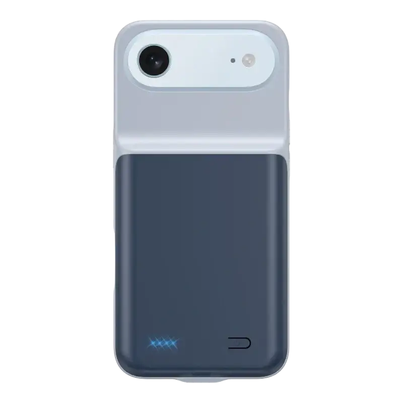 Light gray and dark blue two-part 10000mah battery case for iphone 17air 17pro 17promax showing back side
