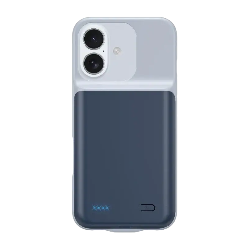 Back view of a sleek two-tone gray and navy 10000mah battery case for iphone 17air 17pro 17promax models