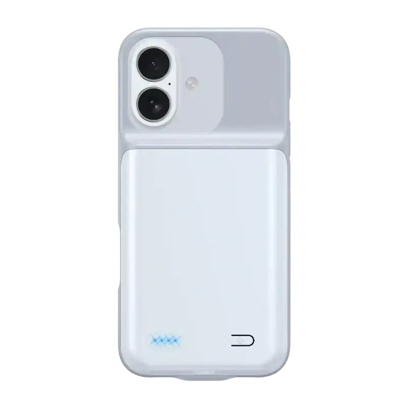 White battery case with dual-camera cutout and built-in 10000mah battery for iphone 17 series back side view