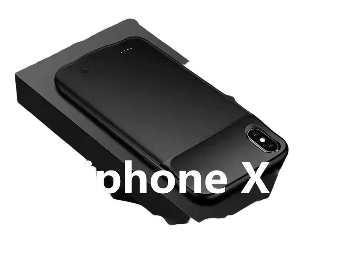 Black battery case with 10000mah capacity for iphone x pro max showing the back side case feature design
