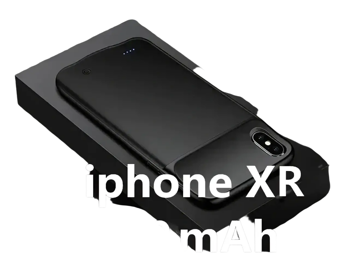 Black battery case with built-in 10000mah battery for iphone xr shown from the back in pro max case feature design