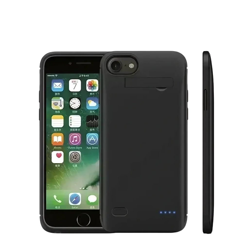 Black 10000mah battery case for iphone 6 6s 7 8 showing back side with pro max case feature