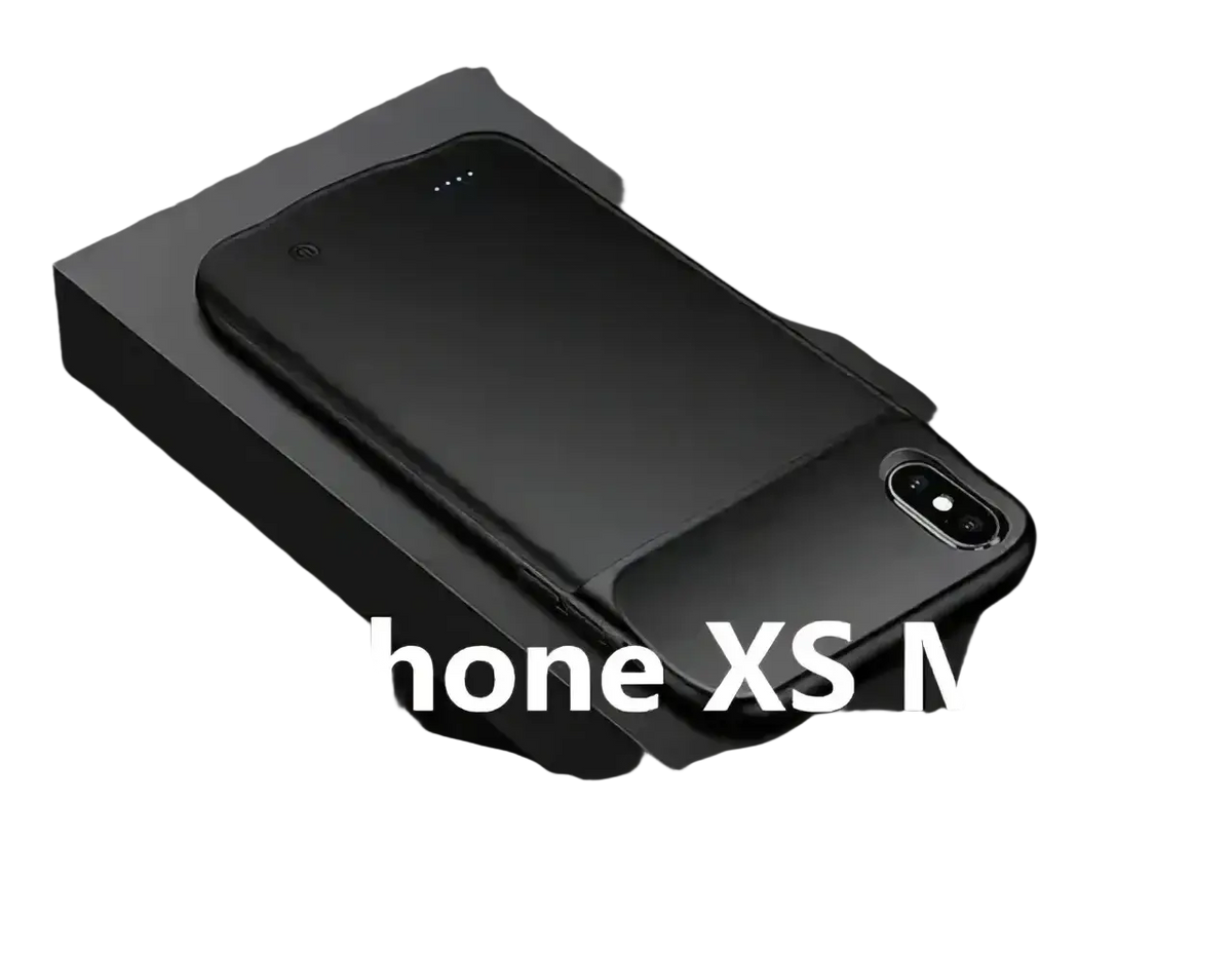 Black wireless battery case for iphone xs max with sleek matte finish and integrated 10000mah battery feature back side view