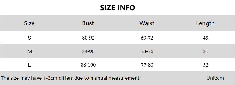 Tableau d’informations sur la taille pour un débardeur boutonné côtelé, indiquant les mesures du vêtement en centimètres pour les tailles petite, moyenne et grande.