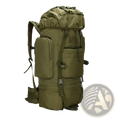 Olive green 100l waterproof tactical hiking backpack with multiple compartments and adjustable straps and durable material