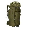 Olive green 100l waterproof tactical hiking backpack with multiple compartments and adjustable straps and durable material
