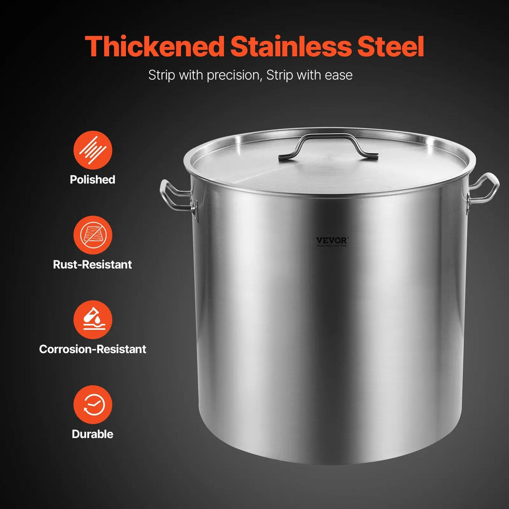 Polished thickened stainless steel 100qt stockpot with lid side handles and strainer basket by Vevor