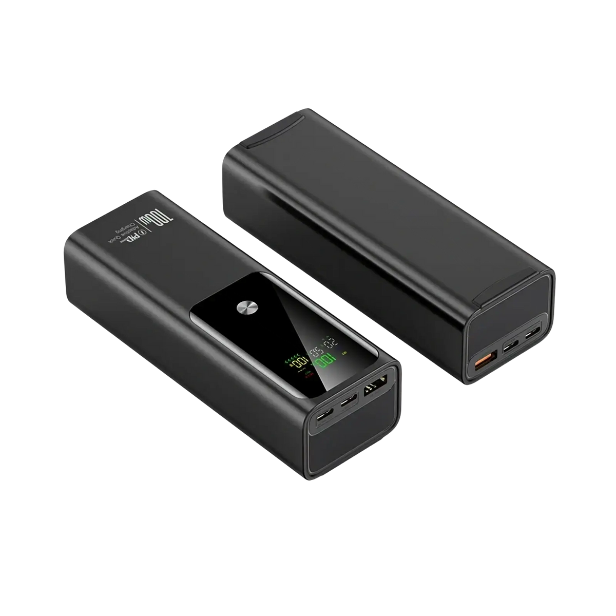 Black rectangular 100w 20000mah laptop power bank with digital display and multiple usb ports for fast charging