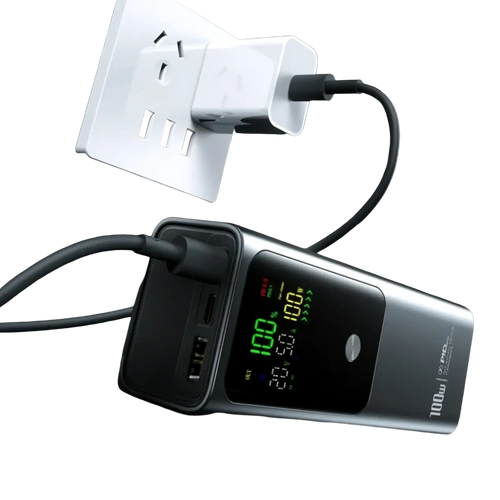 Silver and black 100w 20000mah laptop power bank with digital display two-way fast charge portable charger