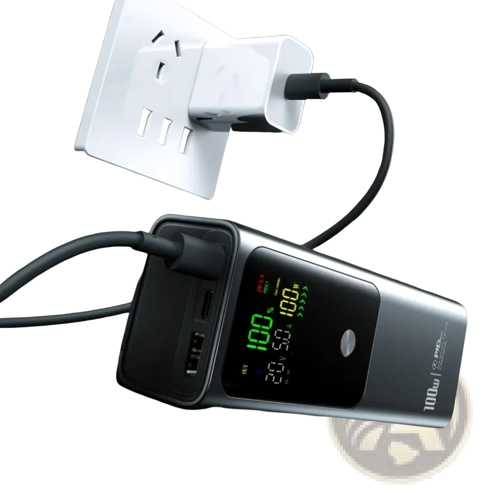 Silver and black 100w 20000mah laptop power bank with digital display two-way fast charge portable charger
