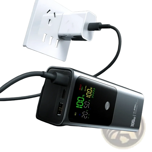 Silver and black 100w 20000mah laptop power bank with digital display two-way fast charge portable charger