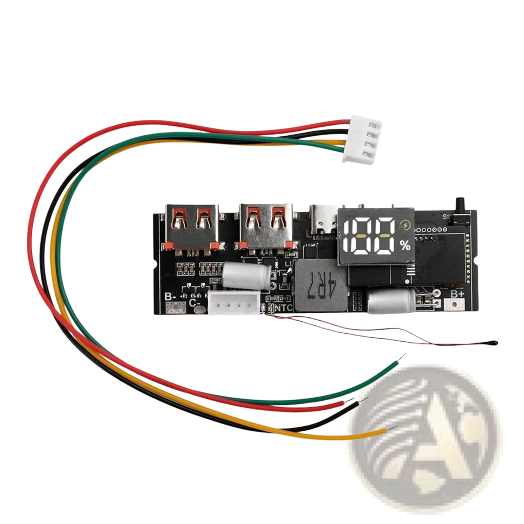 Black electronic 100w fast charging power bank circuit board module with digital display usb ports and colored wiring