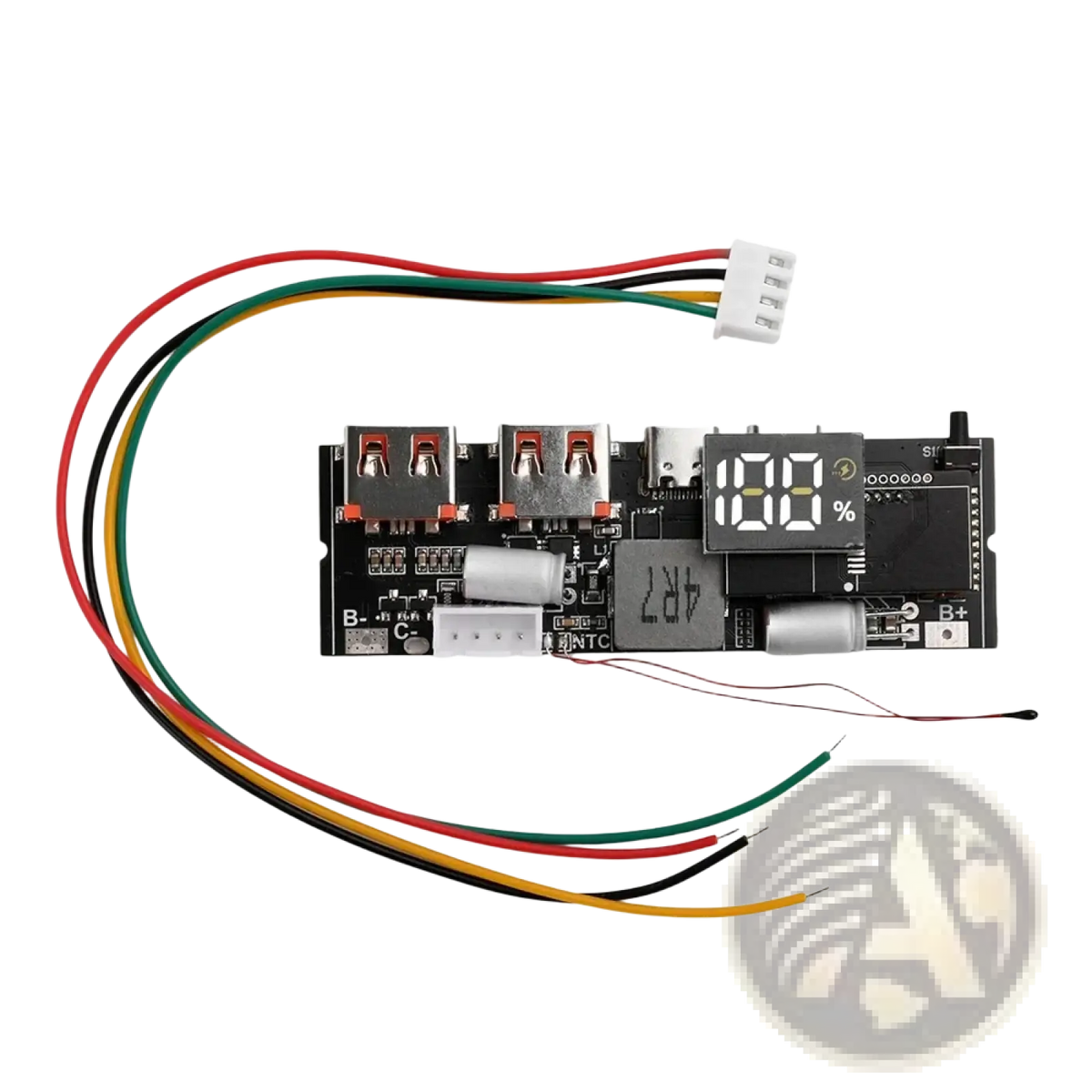 Black electronic 100w fast charging power bank circuit board module with digital display usb ports and colored wiring