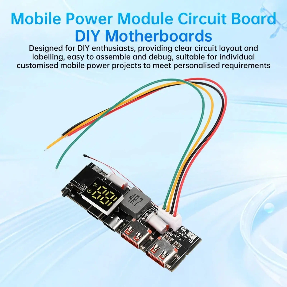 Black 100w fast charging power bank circuit board module with digital display multiple usb ports and colorful wiring
