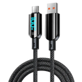 Black braided usb-c to usb-a fast charging cable with 100w led digital display on usb-c end showing pd power readout