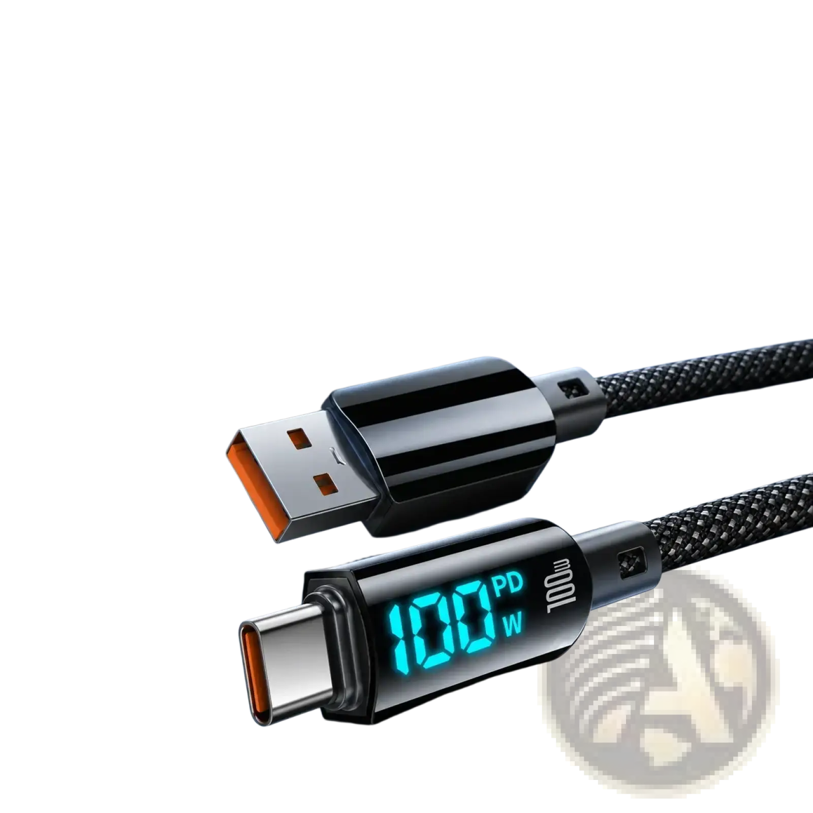Black braided usb-c to usb-a fast charging cable with 100w pd led digital power display for efficient charging