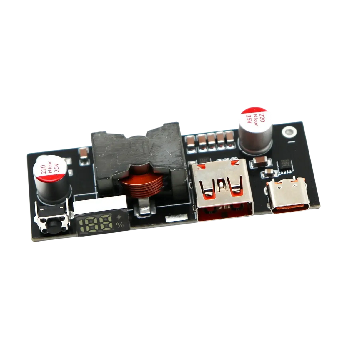 Black circuit board of 100w pd3.1 fast charger power bank module bms with usb and type-c ports and digital battery display