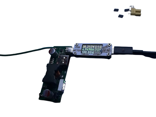 Black usb power meter with green digital display showing voltage and current for 100w pd3.1 fast charger power bank module bms