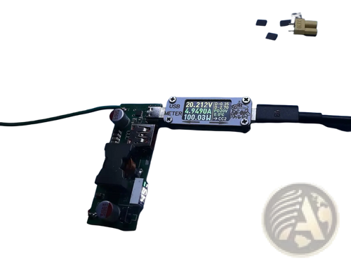 Black usb power meter with green digital display showing voltage and current for 100w pd3.1 fast charger power bank module bms