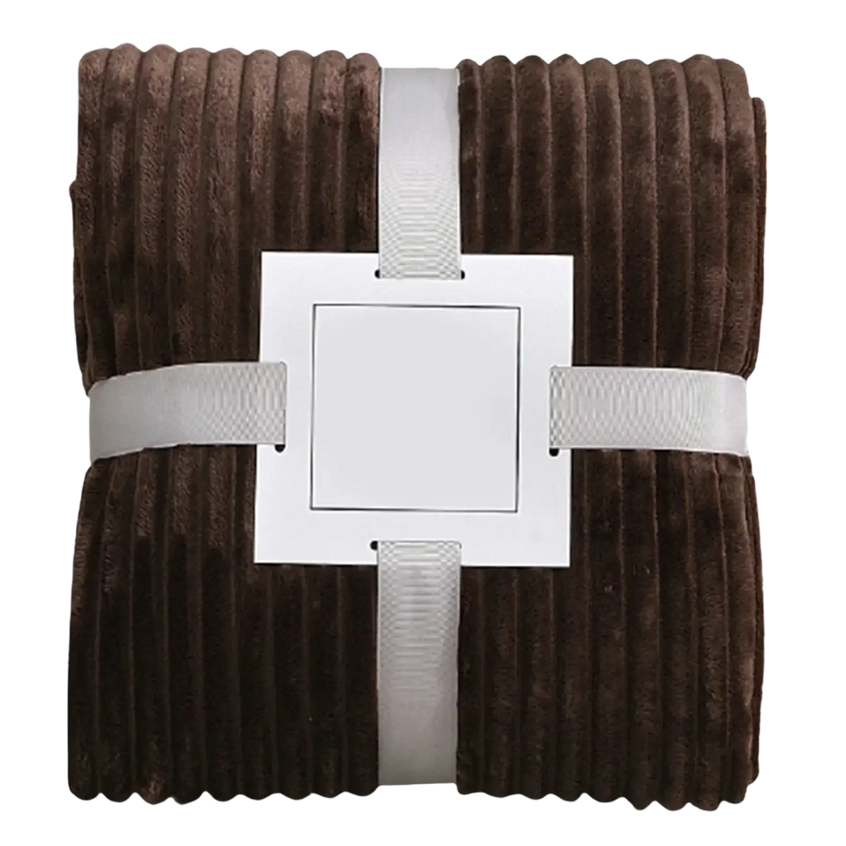Brown corduroy fleece throw blanket 100x150cm with plush ribbed texture wrapped in white ribbon for bed sofa use
