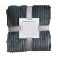 Dark gray 100x150cm fleece throw blanket with plush ribbed corduroy texture secured by light gray satin ribbon ties