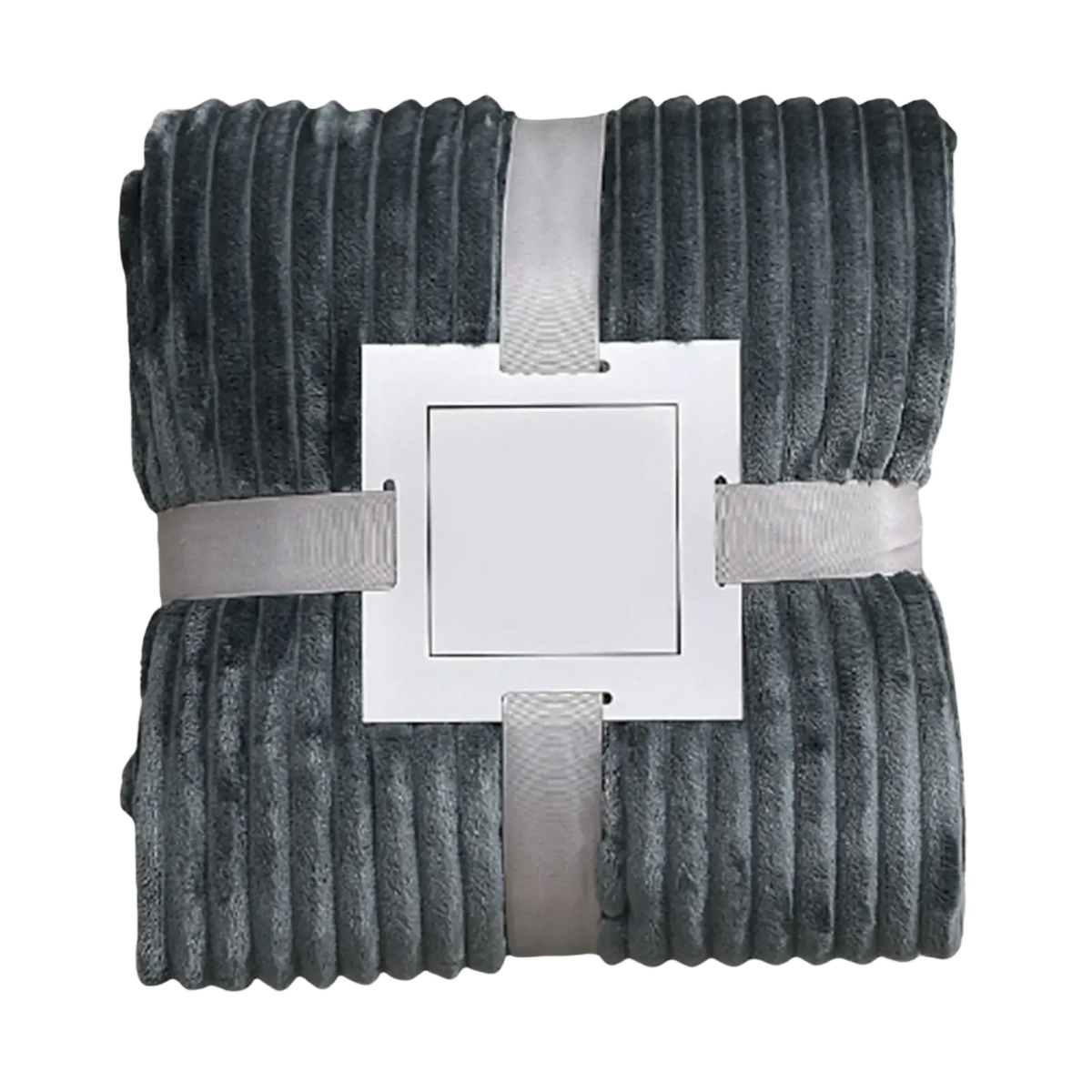 Dark gray 100x150cm fleece throw blanket with plush ribbed corduroy texture secured by light gray satin ribbon ties