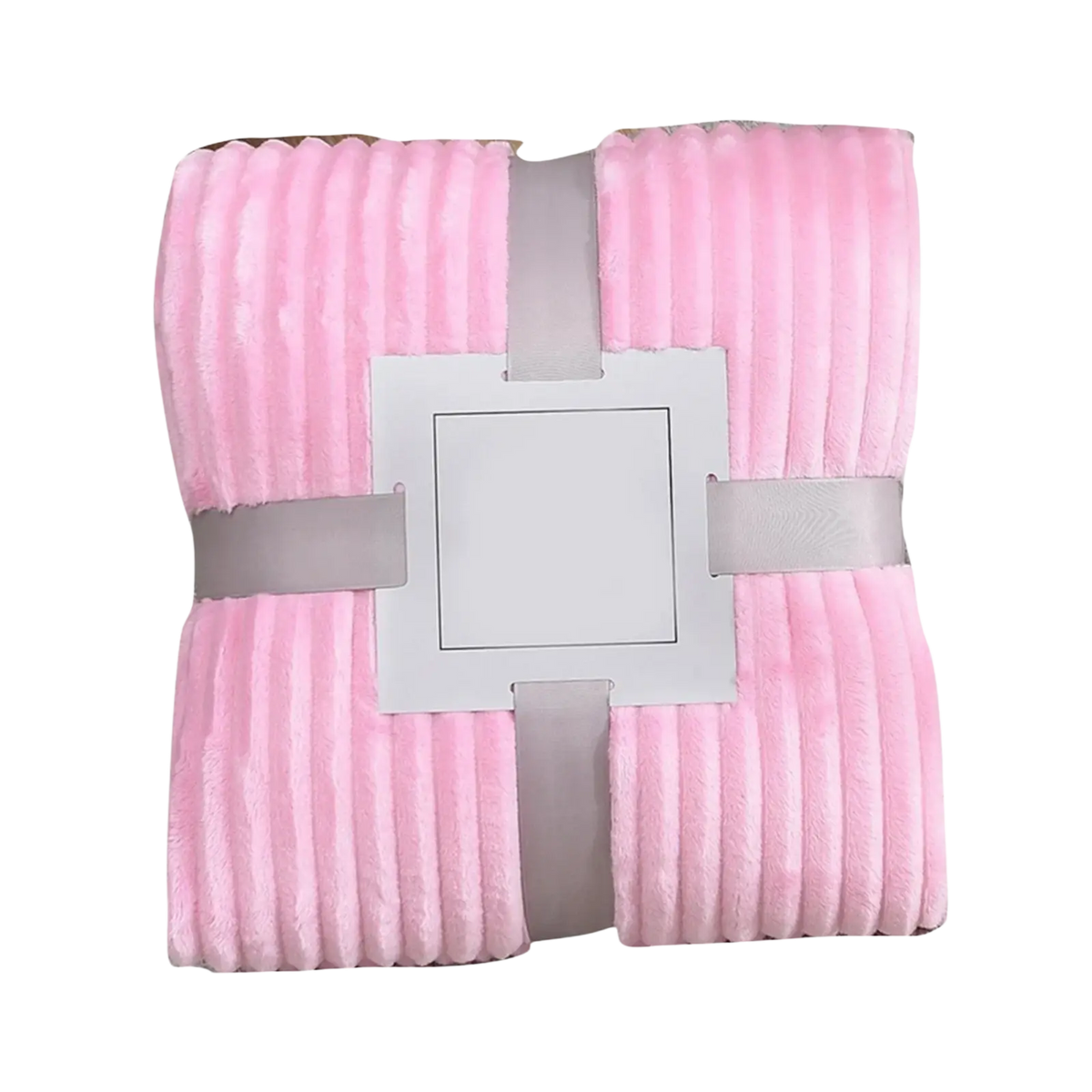Pink corduroy fleece throw blanket 100x150cm with soft plush texture and ribbed vertical stripes for bed or sofa use