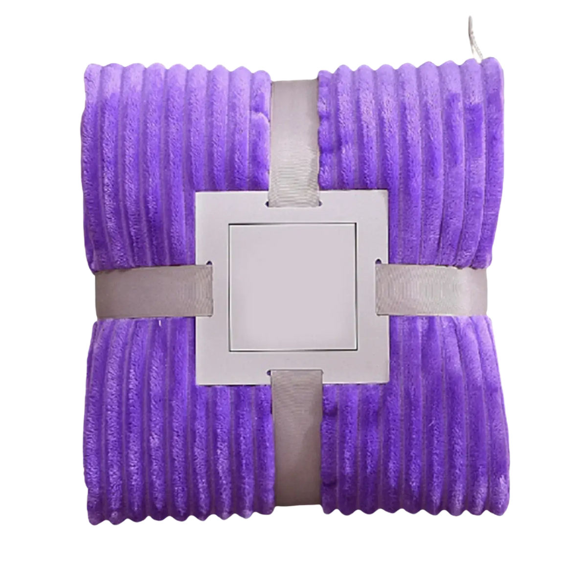 A plush vibrant purple 100x150cm fleece throw blanket with ribbed vertical stripes and a soft textured surface