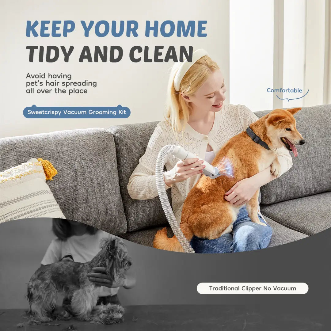 White handheld vacuum attachment with flexible hose and transparent dust collection chamber for pet grooming vacuum clippers 2.5l kit.