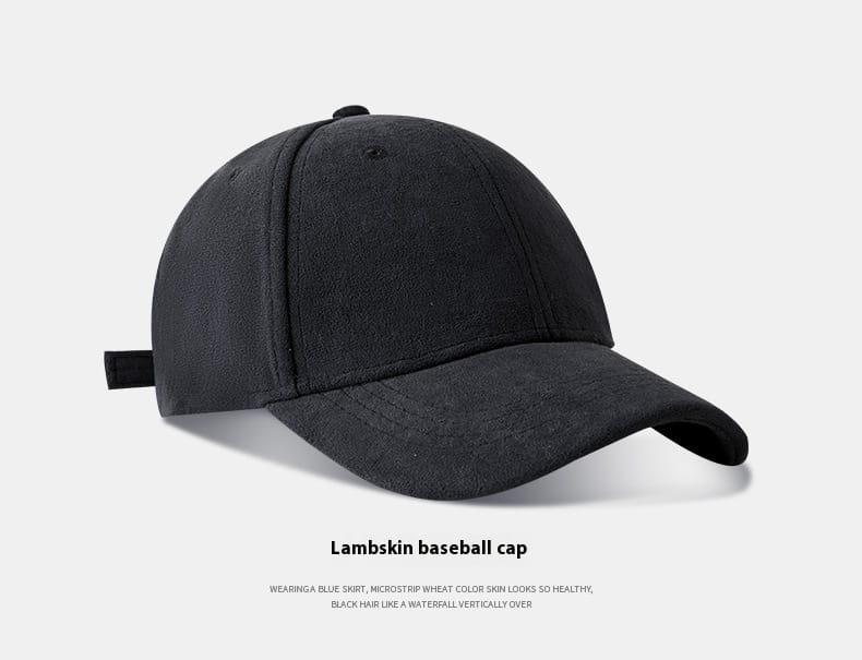 Black lambskin baseball cap with a curved brim and adjustable strap from the suede baseball cap soft minimalist adjustable hat collection.