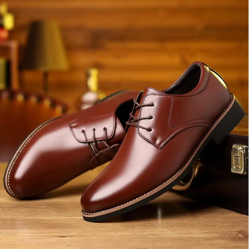polished brown leather lace-up men’s plus size business formal dress shoes with a sleek classic design