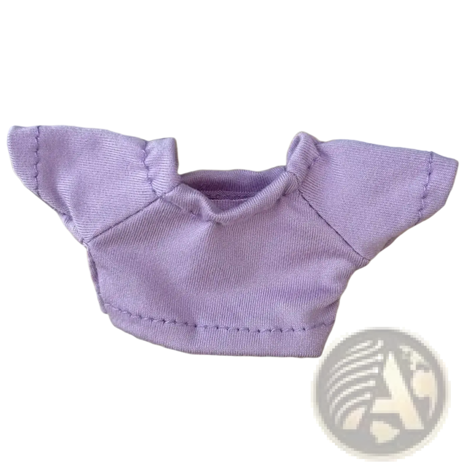 A soft lavender knit 10cm doll t-shirt with short flutter sleeves and rounded neckline made of cotton