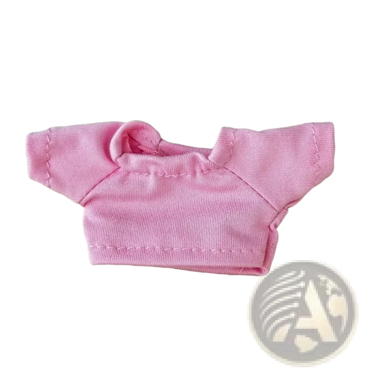 Pink short-sleeved cotton doll t-shirt with ribbed fabric and rounded neckline for 10cm dolls