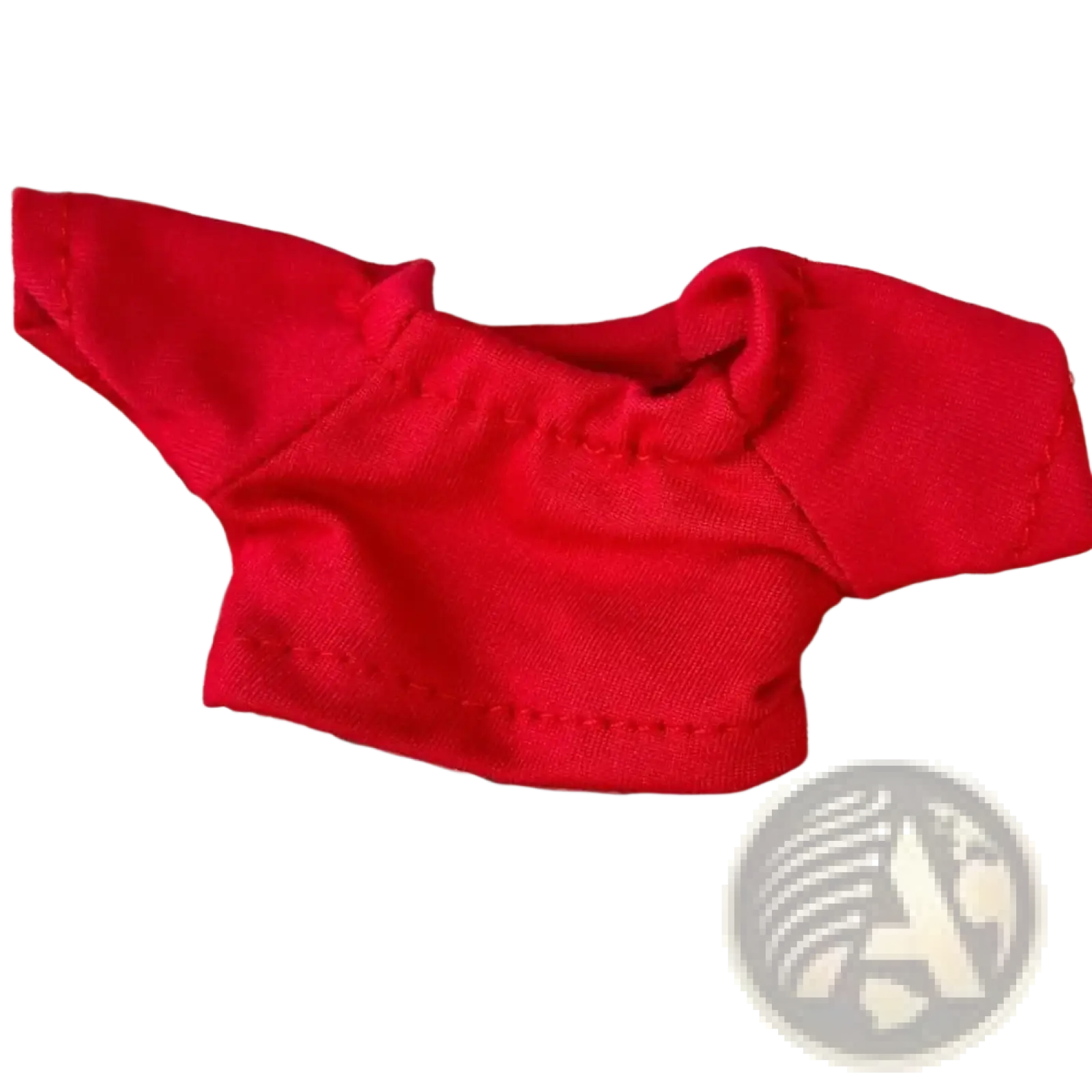 A vibrant red short-sleeved 10cm doll hoodie and t-shirt made of soft cotton fabric with neatly stitched seams
