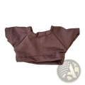 A brown short-sleeved 10cm doll t-shirt made of soft cotton knit fabric with neatly stitched seams