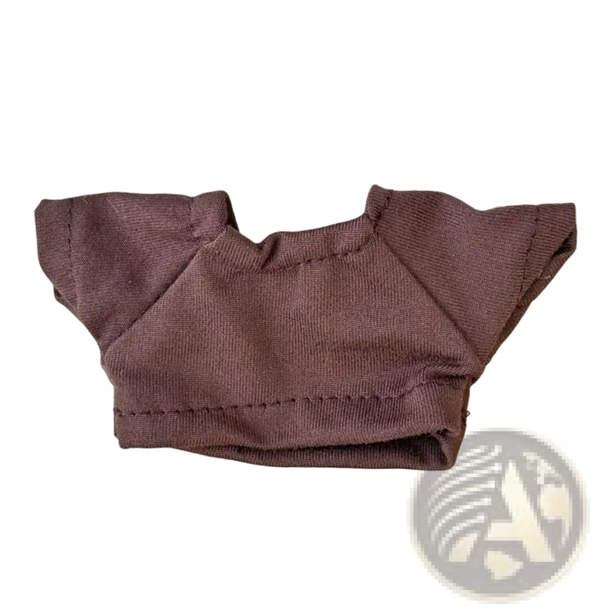 A brown short-sleeved 10cm doll t-shirt made of soft cotton knit fabric with neatly stitched seams
