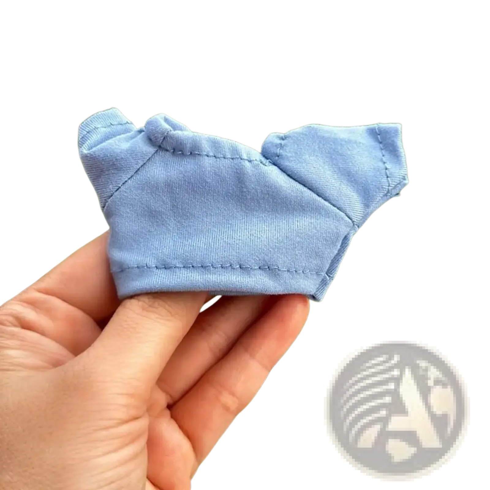 A light blue soft cotton 10cm doll hoodie and t-shirt with short sleeves and simple stitched design
