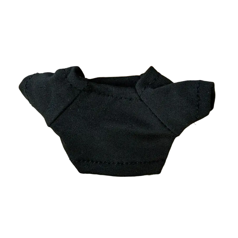 Black short-sleeved doll t-shirt made of soft cotton fabric with neatly stitched seams for 10cm doll use