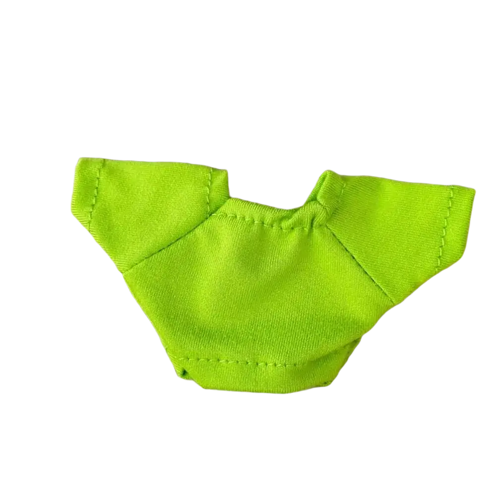 Bright lime green miniature doll t-shirt with short sleeves and rounded neckline made of soft cotton knit fabric