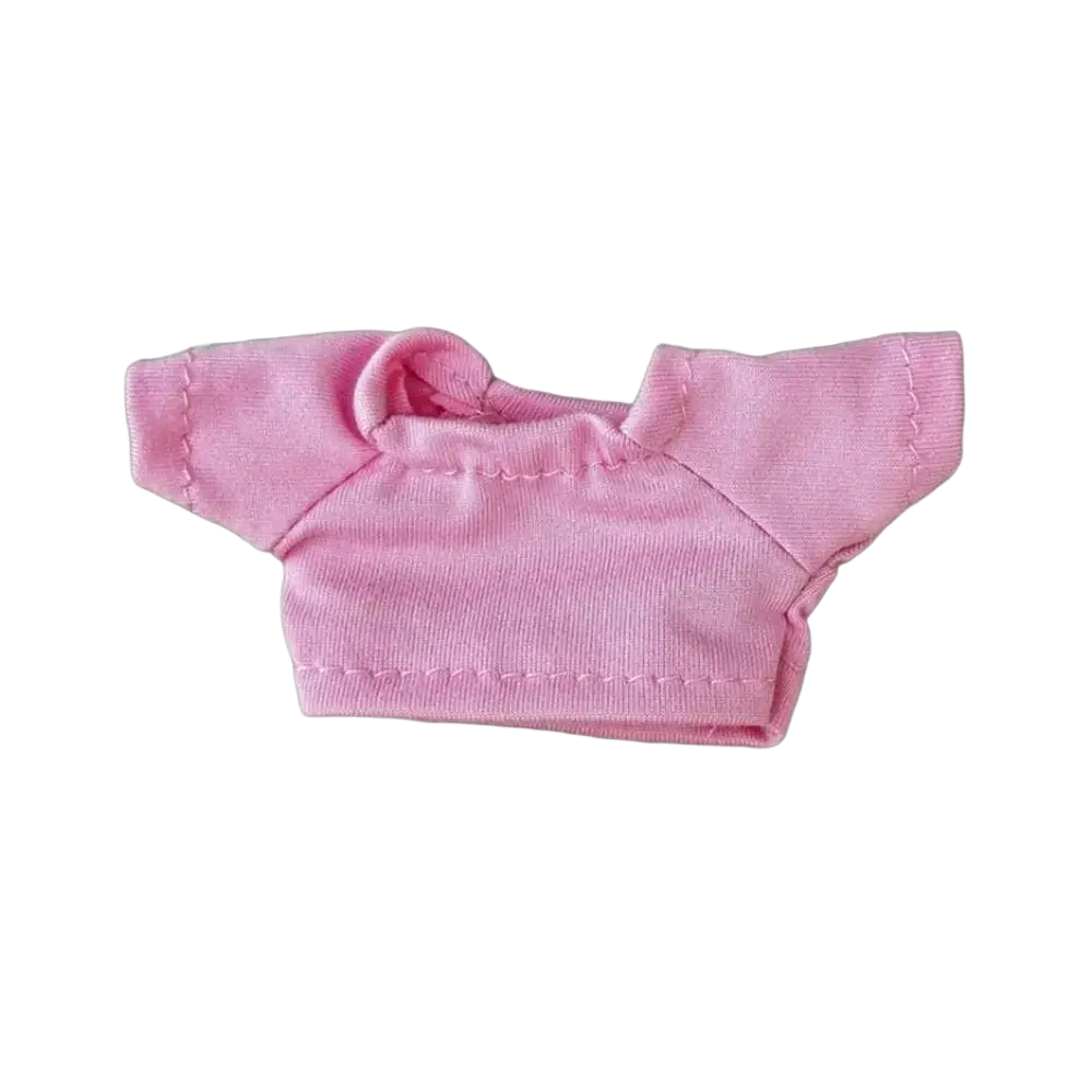 Pink cotton short sleeve doll top with rounded neckline for 10cm doll hoodie and t shirt cotton clothes set