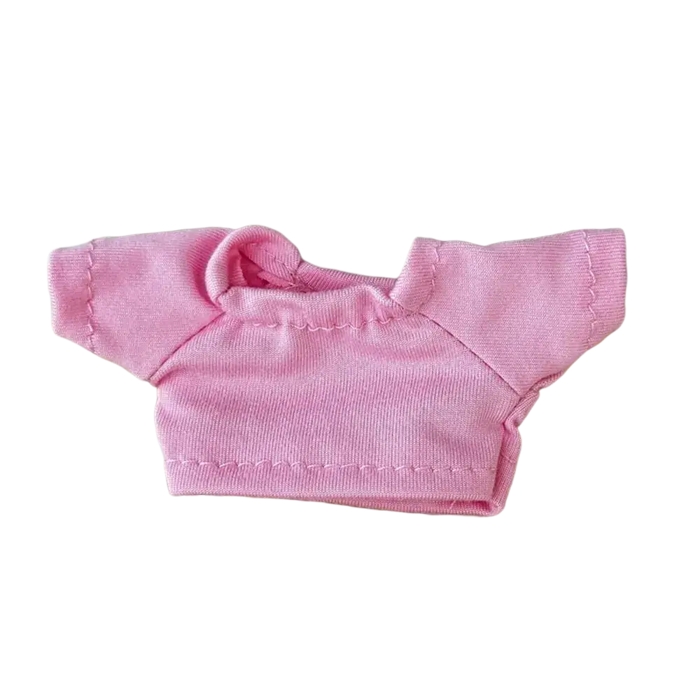 Pink short-sleeved cotton doll t-shirt with ribbed fabric and rounded neckline for 10cm dolls